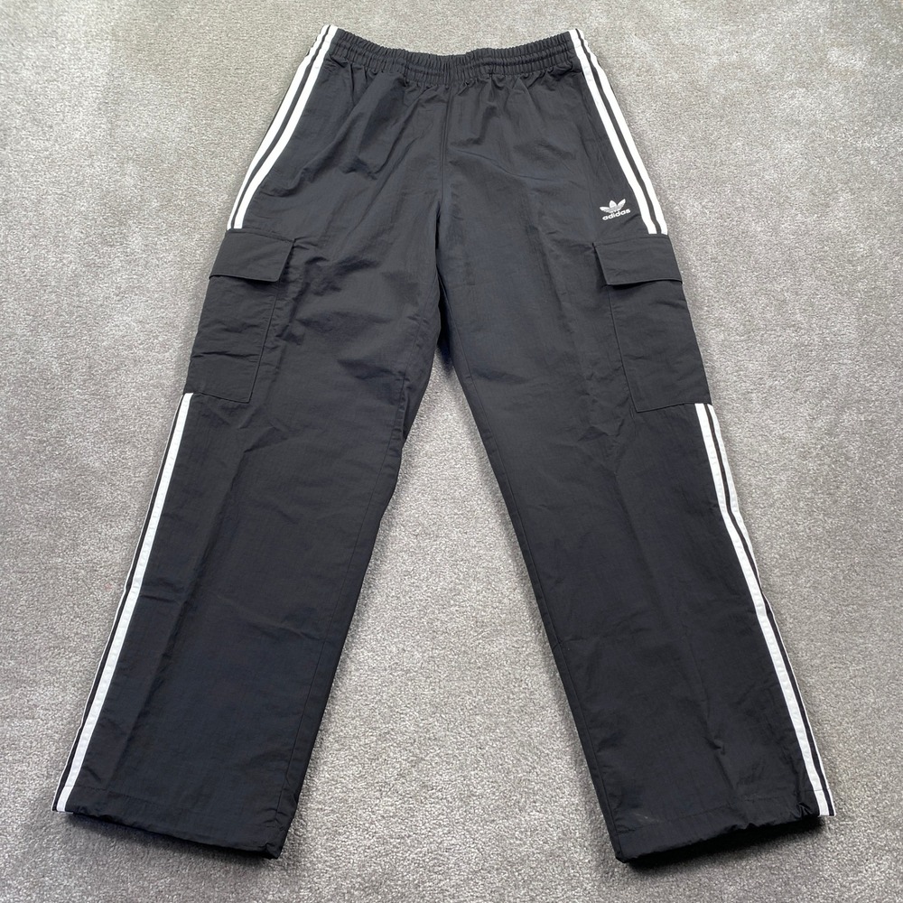 adidas Black Cargo Pants with White Side Stripes
